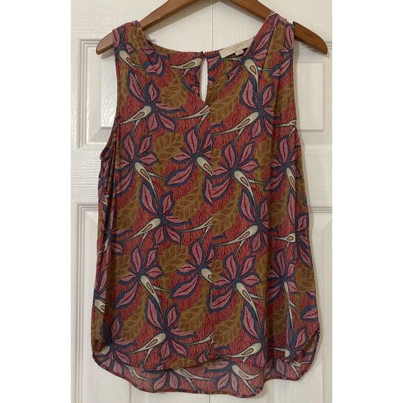 Women’s LOFT Floral Tank Top Size Small Dressy Or Casual 100% Rayon Blouse - Picture 1 of 8